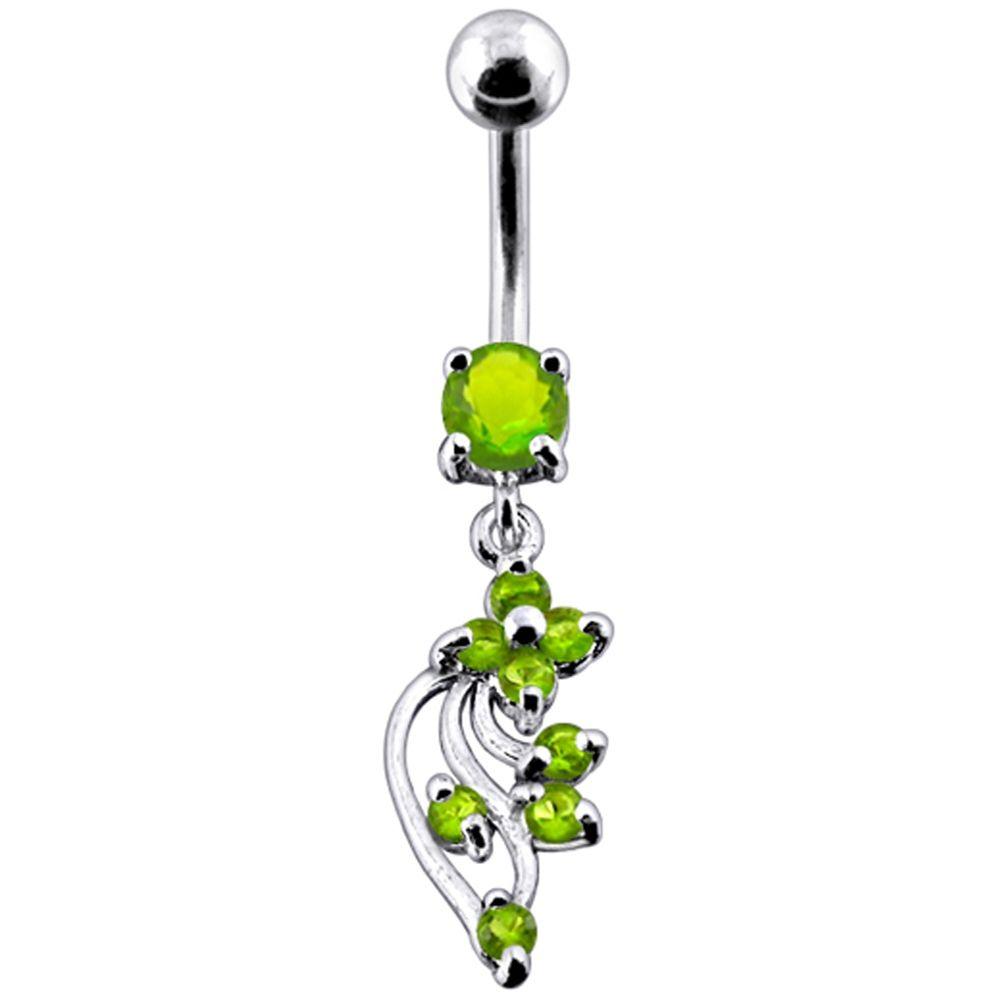 Titanium navel ring, Cheri lime green dangling navel ring