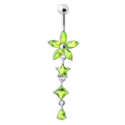 Titanium belly button ring, Jordyn - light green dangling belly button ring 