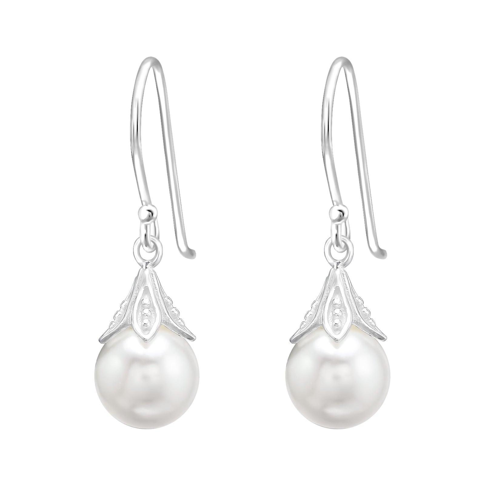 Silver earrings, Selma -dainty white pearl earrings 