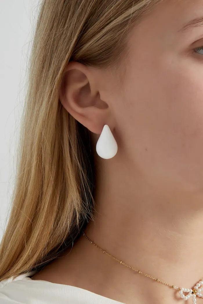 French Riviera | White Teardrop Surgical Steel Studs