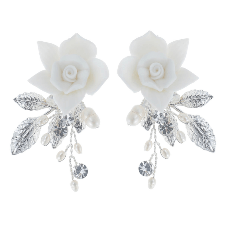 Earrings, ATHENA BRIDAL | Cécile white rose earrings