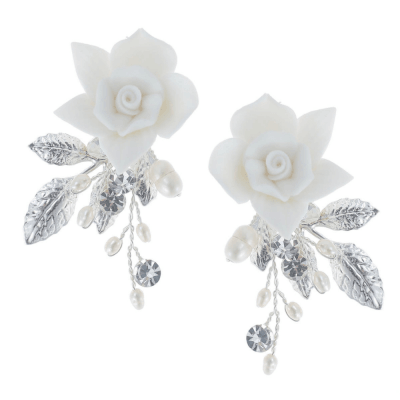 Earrings, ATHENA BRIDAL | Cécile white rose earrings