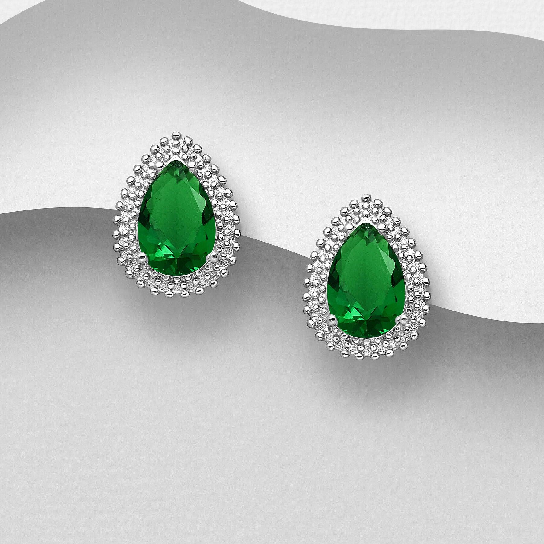 PREMIUM COLLECTION | Natalia green teardrop silver buttons