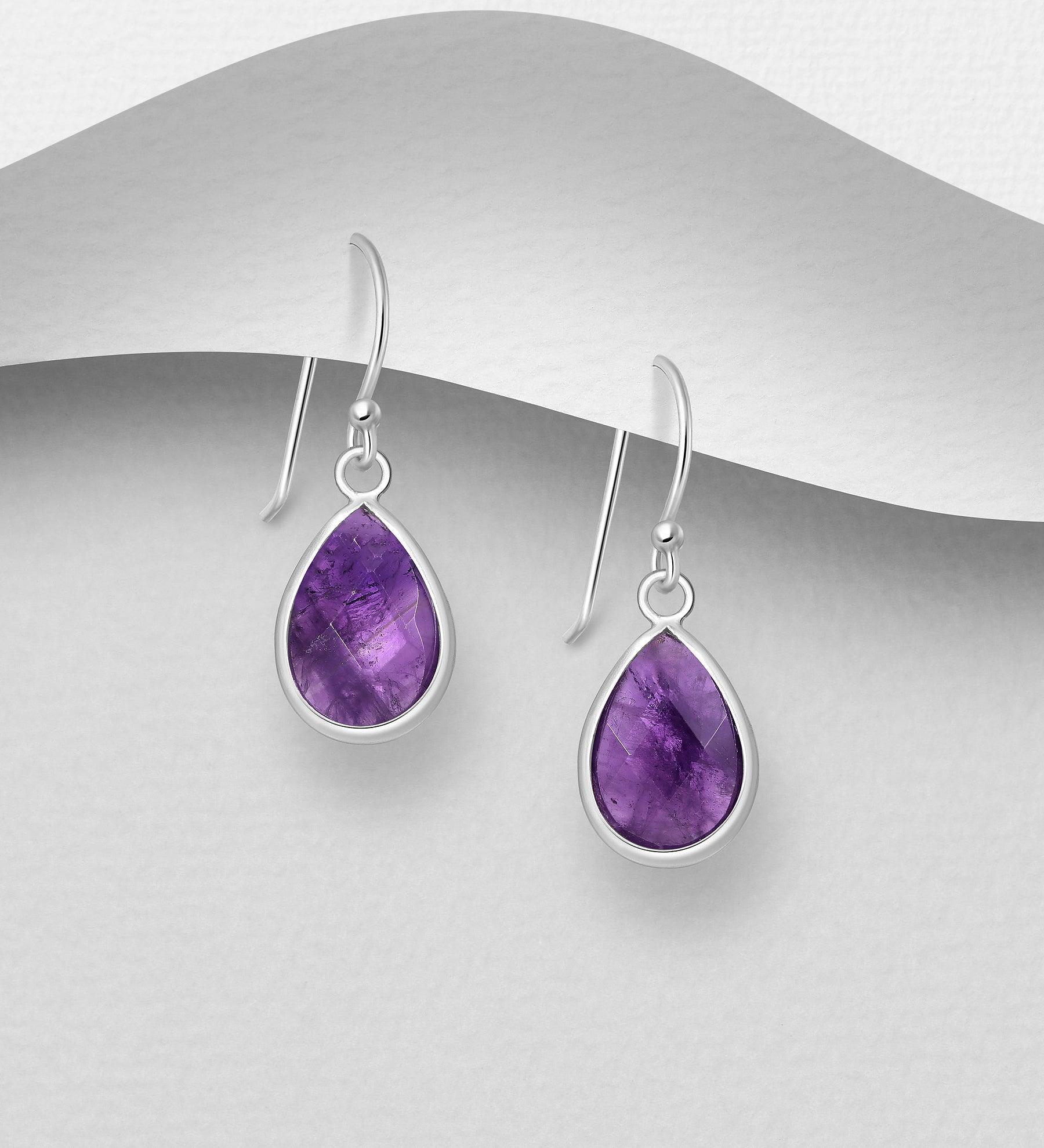 PREMIUM COLLECTION | Beata silver earrings with amethyst drop 