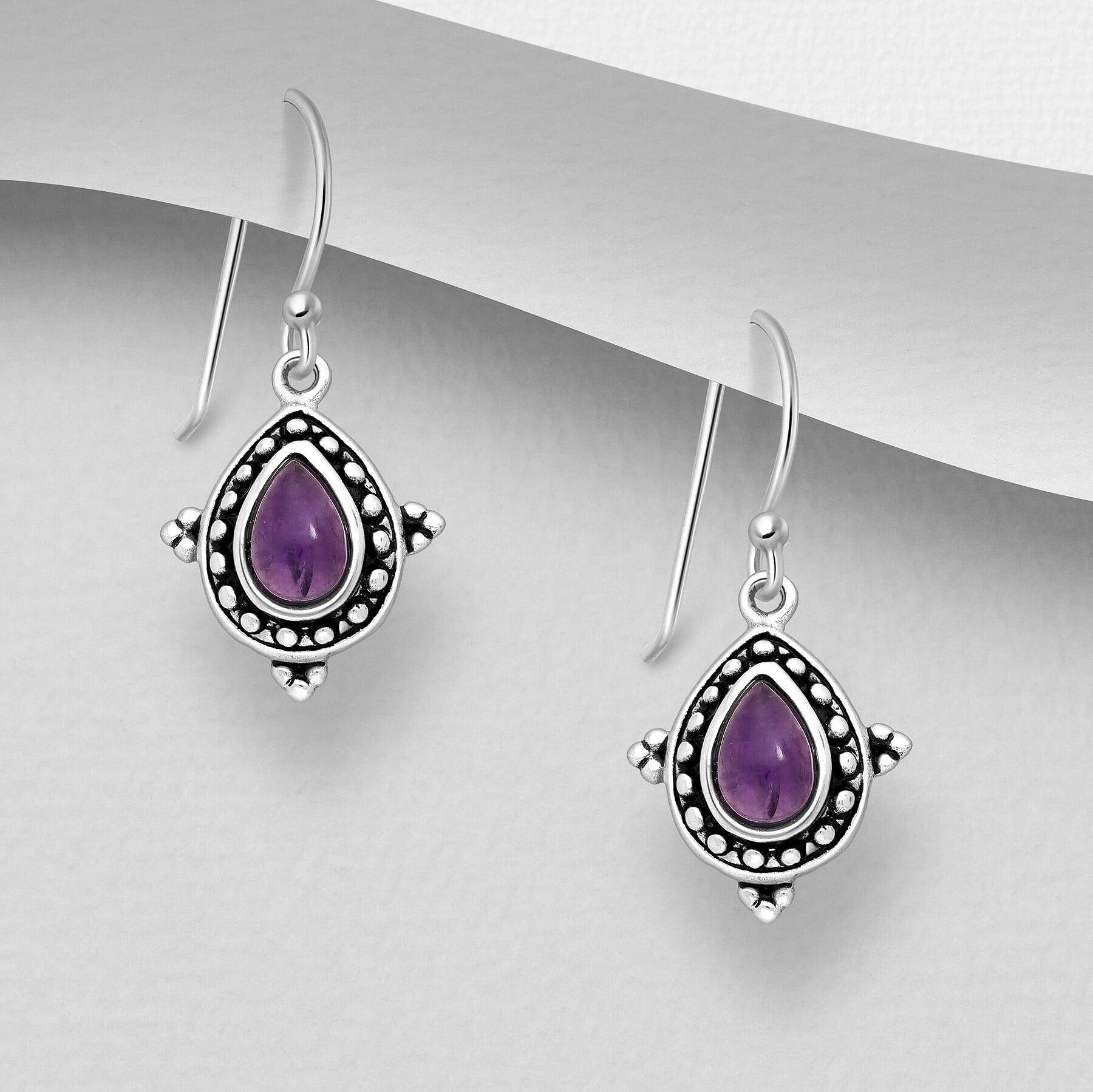 PREMIUM COLLECTION | Camilla silver earrings with amethyst drop 