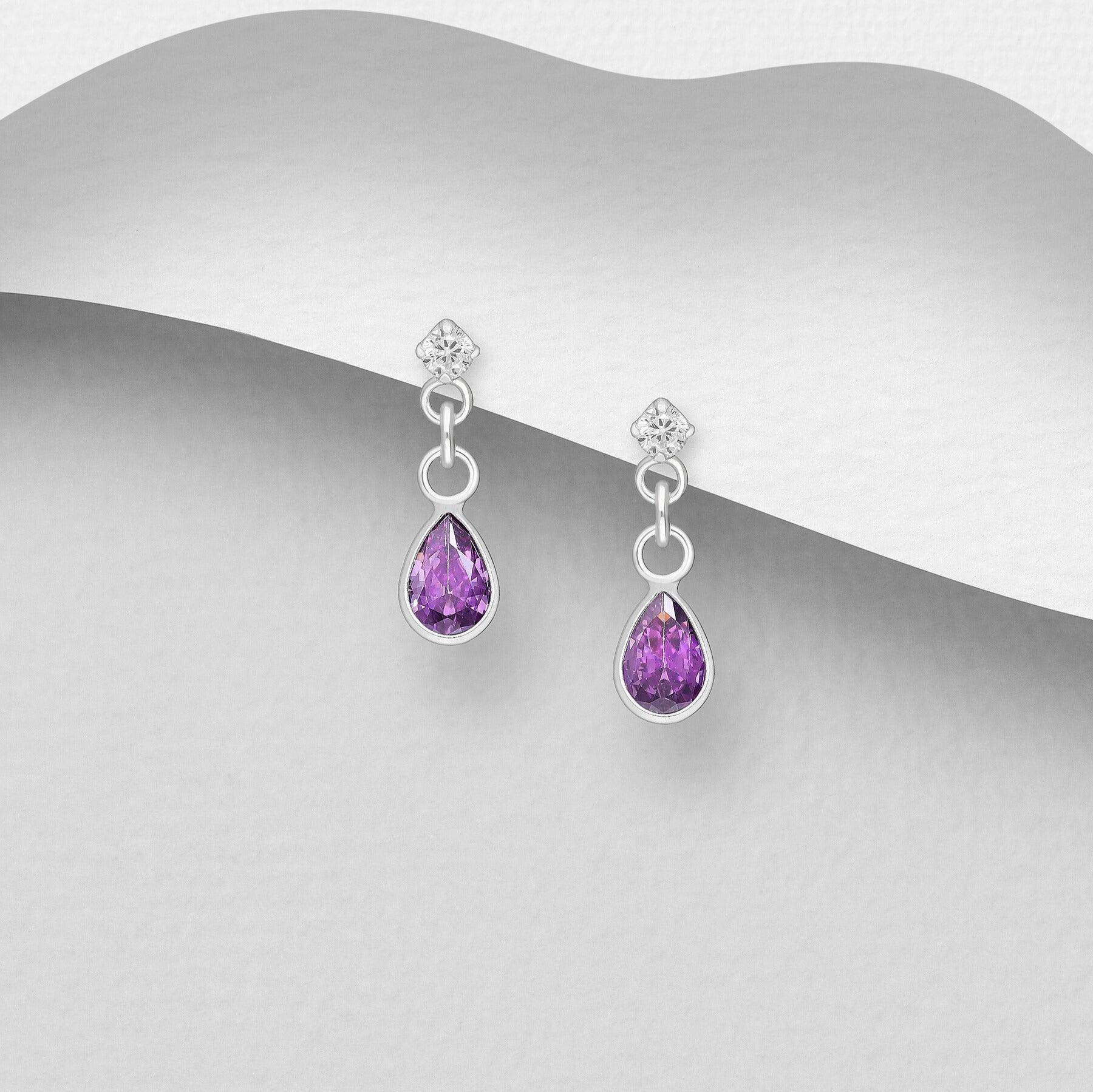 PREMIUM COLLECTION | Annika purple silver earrings with a drop 