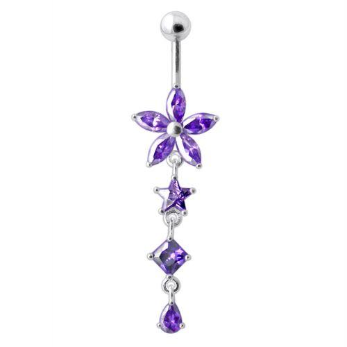 Titanium belly button ring, Jordyn - dark purple dangling belly button ring 