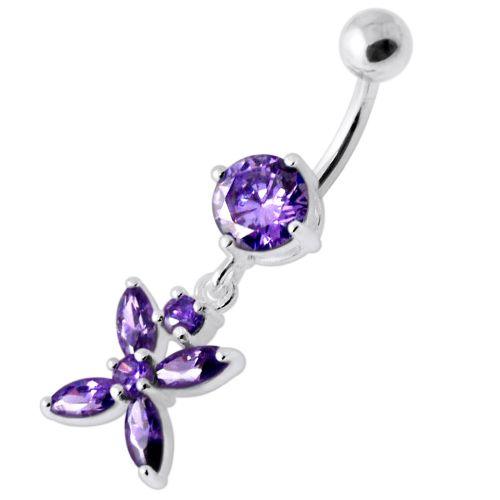 Titanium navel ring, Jocelyn purple navel ring with dangling decoration 