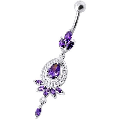 Titanium navel ring, Jasmine purple teardrop navel ring