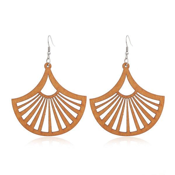 Wooden earrings, Misty -large fan-shaped earrings