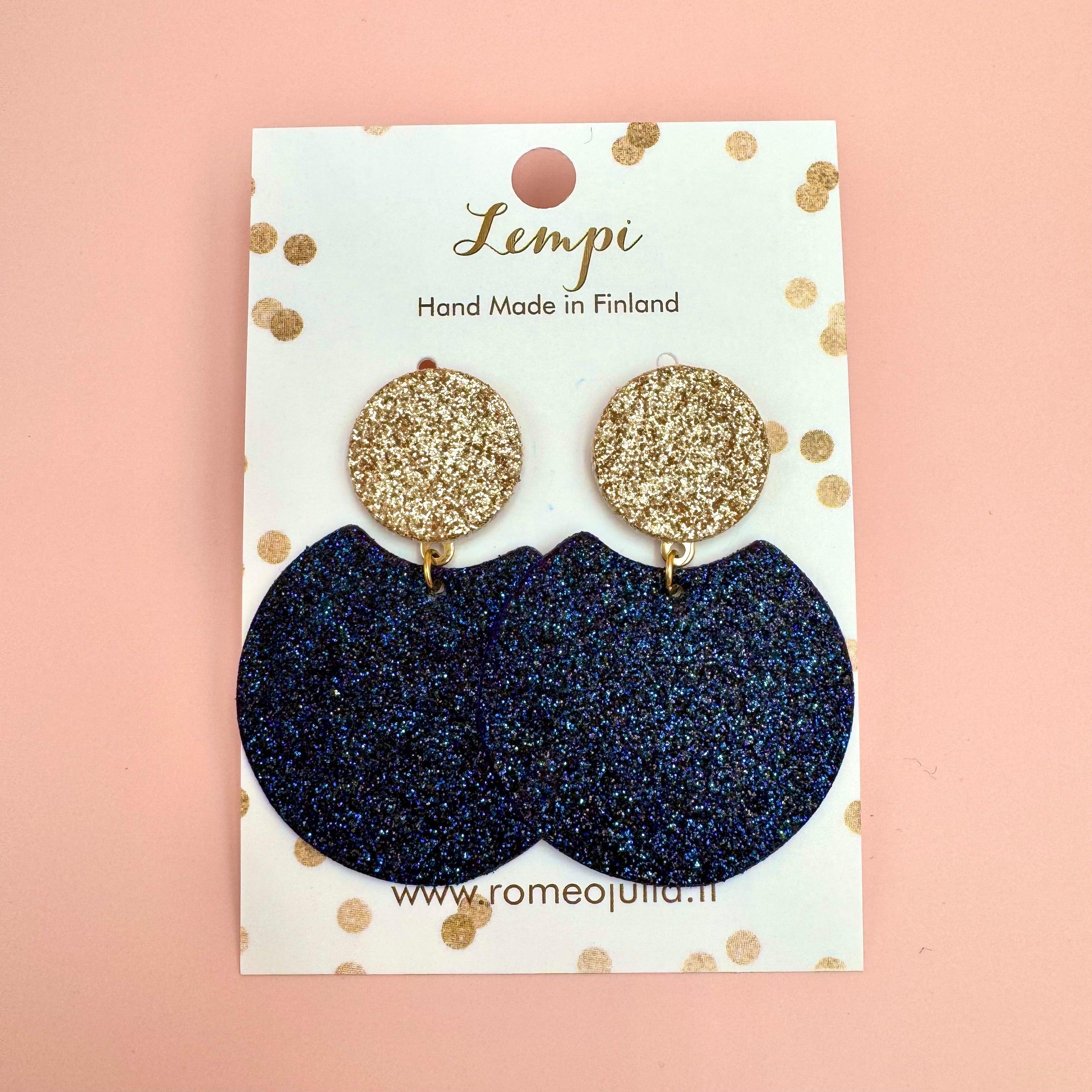 LEMPI® earrings, Tilda size M (midnight blue &amp; gold glitter)