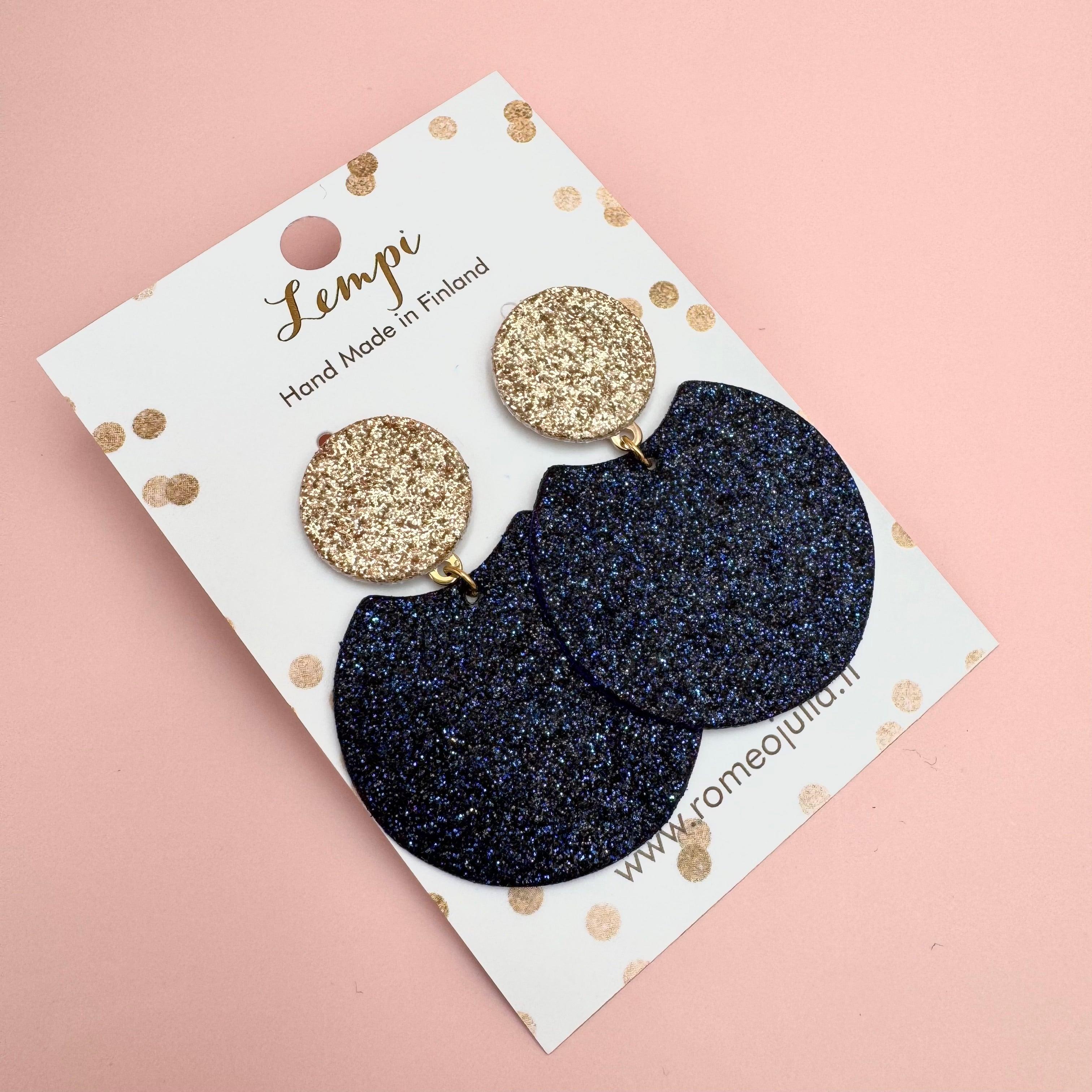 LEMPI® earrings, Tilda size M (midnight blue &amp; gold glitter)